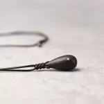 Ebony Wood Teardrop Pendant Necklace
