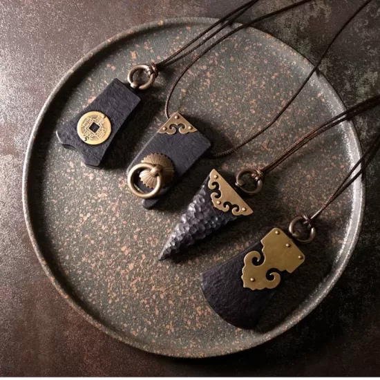 Handcrafted Ebony Wood & Brass Pendant Necklace Handcrafted Ebony Wood & Brass Pendant Necklace