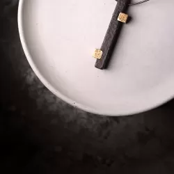 Long Ebony Wood & Brass Bar Pendant Necklace