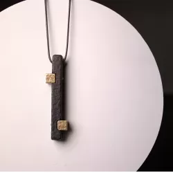 Long Ebony Wood & Brass Bar Pendant Necklace Long Ebony Wood & Brass Bar Pendant Necklace