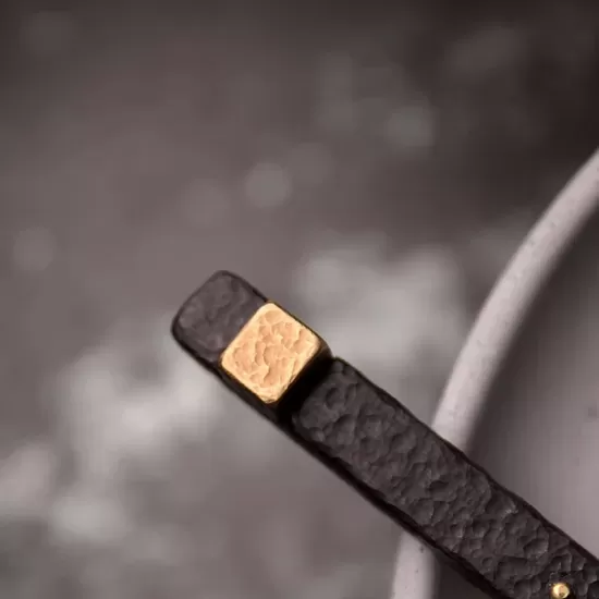 Long Ebony Wood & Brass Bar Pendant Necklace