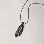 Long Ebony Wood & Brass Inlay Pendant Necklace
