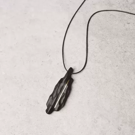 Long Ebony Wood & Brass Inlay Pendant Necklace Long Ebony Wood & Brass Inlay Pendant Necklace