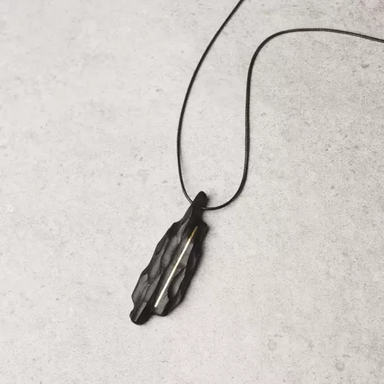Long Ebony Wood & Brass Inlay Pendant Necklace Long Ebony Wood & Brass Inlay Pendant Necklace
