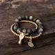 Matte Golden Obsidian Bull Skull Double-Wrap Bracelet Matte Golden Obsidian Bull Skull Double-Wrap Bracelet