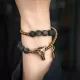 Matte Golden Obsidian Bull Skull Double-Wrap Bracelet Matte Golden Obsidian Bull Skull Double-Wrap Bracelet