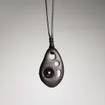 Perforated Ebony Wood & Obsidian Pendant Necklace