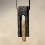 Rectangular Ebony Wood & Brass Pendant Necklace