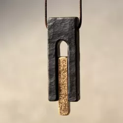 Rectangular Ebony Wood & Brass Pendant Necklace
