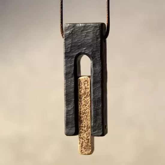 Rectangular Ebony Wood & Brass Pendant Necklace Rectangular Ebony Wood & Brass Pendant Necklace