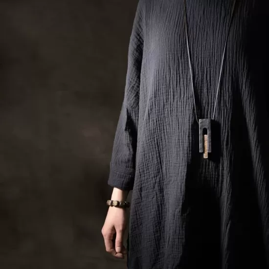 Rectangular Ebony Wood & Brass Pendant Necklace Rectangular Ebony Wood & Brass Pendant Necklace
