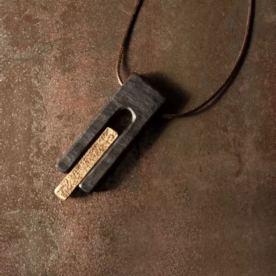Rectangular Ebony Wood & Brass Pendant Necklace Rectangular Ebony Wood & Brass Pendant Necklace
