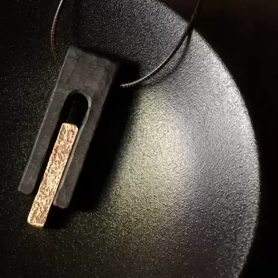 Rectangular Ebony Wood & Brass Pendant Necklace Rectangular Ebony Wood & Brass Pendant Necklace