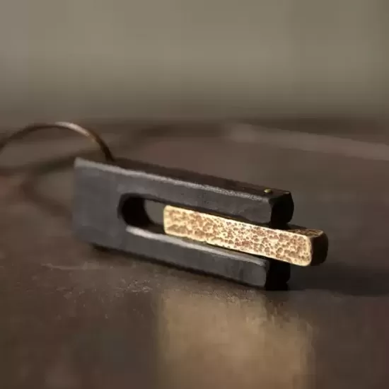 Rectangular Ebony Wood & Brass Pendant Necklace Rectangular Ebony Wood & Brass Pendant Necklace