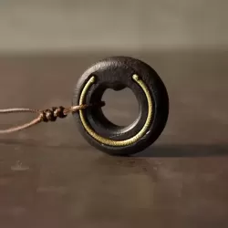 Hand-Finished Ebony Wood & Brass Circle Pendant Necklace Hand-Finished Ebony Wood & Brass Circle Pendant Necklace