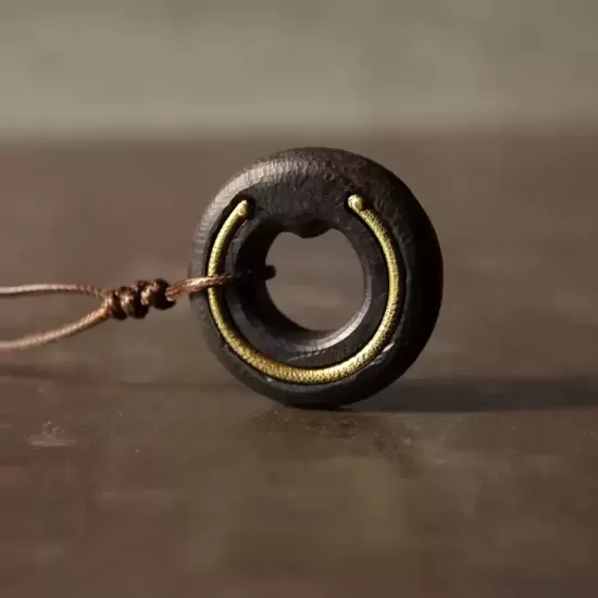 Hand-Finished Ebony Wood & Brass Circle Pendant Necklace Hand-Finished Ebony Wood & Brass Circle Pendant Necklace