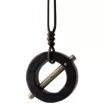 Round Ebony Wood & Brass Bar Pendant Necklace