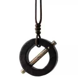 Round Ebony Wood & Brass Bar Pendant Necklace Round Ebony Wood & Brass Bar Pendant Necklace