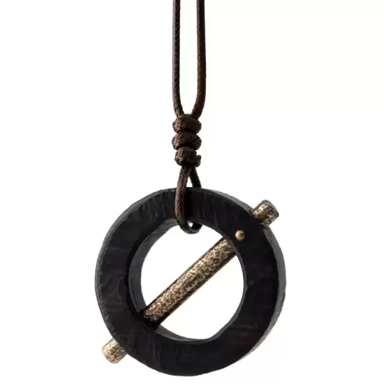 Round Ebony Wood & Brass Bar Pendant Necklace Round Ebony Wood & Brass Bar Pendant Necklace