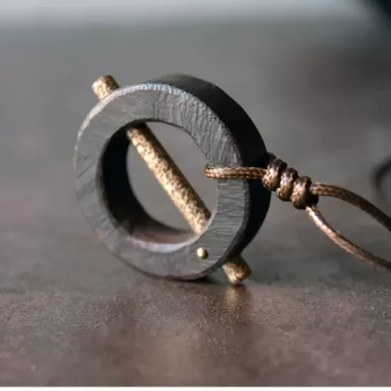 Round Ebony Wood & Brass Bar Pendant Necklace Round Ebony Wood & Brass Bar Pendant Necklace