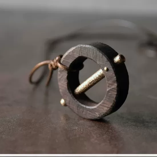 Round Ebony Wood & Brass Bar Pendant Necklace Round Ebony Wood & Brass Bar Pendant Necklace
