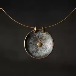 Round Patina Brass Disc Pendant Necklace