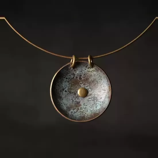 Round Patina Brass Disc Pendant Necklace Round Patina Brass Disc Pendant Necklace