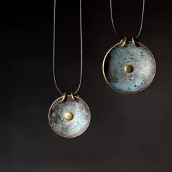 Round Patina Brass Disc Pendant Necklace Round Patina Brass Disc Pendant Necklace
