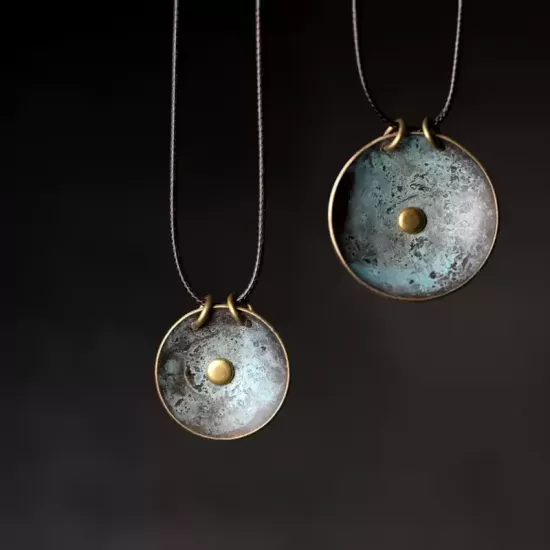 Round Patina Brass Disc Pendant Necklace Round Patina Brass Disc Pendant Necklace