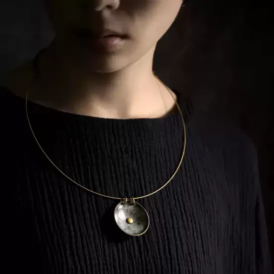 Round Patina Brass Disc Pendant Necklace Round Patina Brass Disc Pendant Necklace