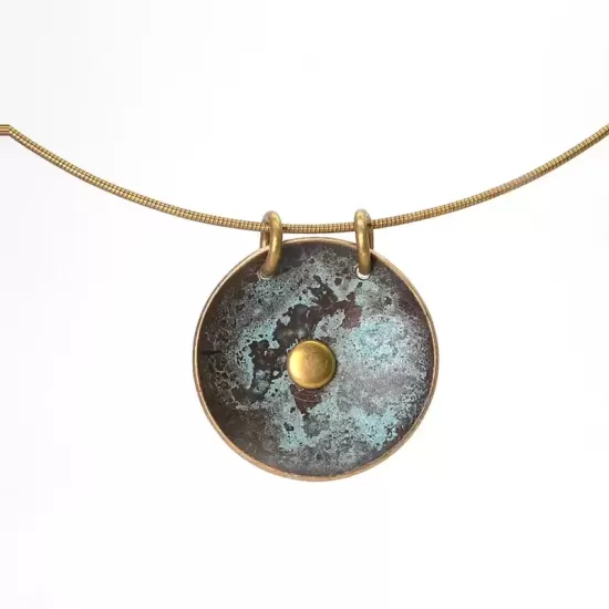 Round Patina Brass Disc Pendant Necklace Round Patina Brass Disc Pendant Necklace