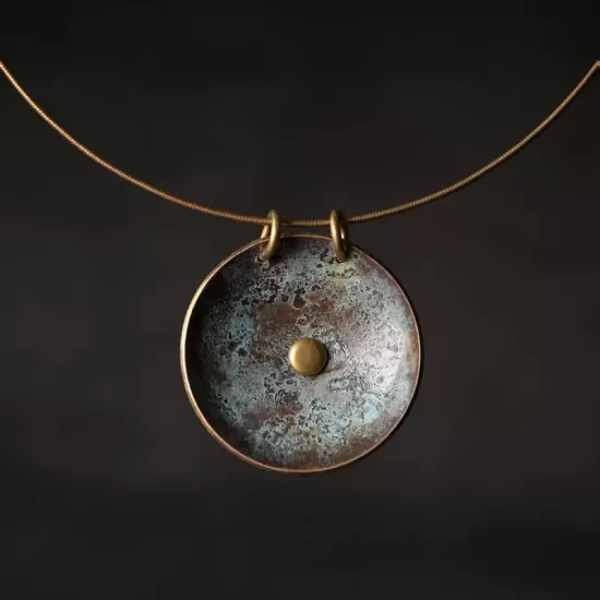Round Patina Brass Disc Pendant Necklace Round Patina Brass Disc Pendant Necklace