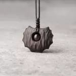 Sculpted Ebony Wood & Obsidian Pendant Necklace