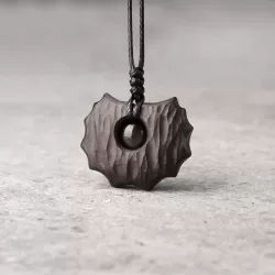 Sculpted Ebony Wood & Obsidian Pendant Necklace