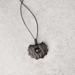 Sculpted Ebony Wood & Obsidian Pendant Necklace Sculpted Ebony Wood & Obsidian Pendant Necklace