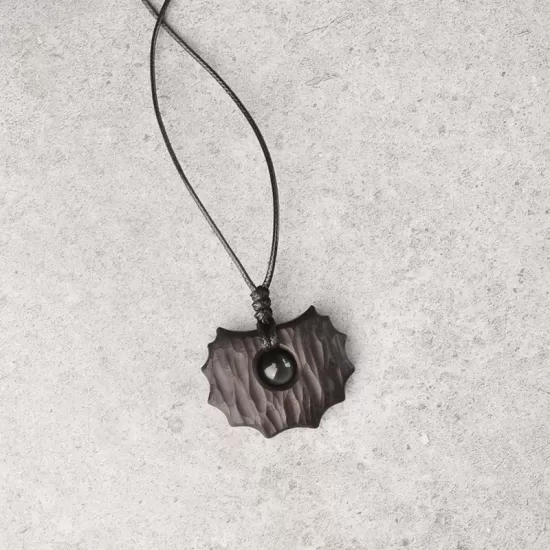 Sculpted Ebony Wood & Obsidian Pendant Necklace