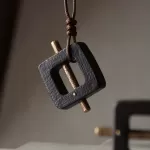 Square Ebony Wood & Brass Bar Pendant Necklace