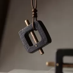 Square Ebony Wood & Brass Bar Pendant Necklace