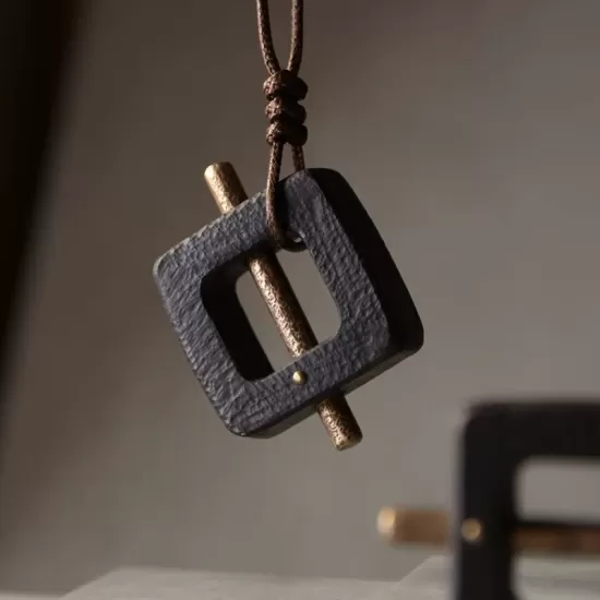 Square Ebony Wood & Brass Bar Pendant Necklace Square Ebony Wood & Brass Bar Pendant Necklace