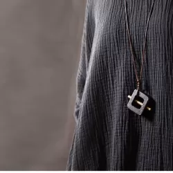 Square Ebony Wood & Brass Bar Pendant Necklace