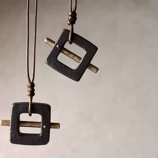 Square Ebony Wood & Brass Bar Pendant Necklace Square Ebony Wood & Brass Bar Pendant Necklace