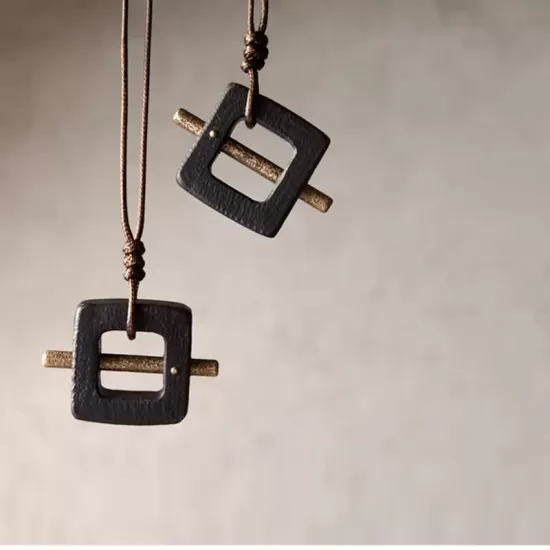 Square Ebony Wood & Brass Bar Pendant Necklace Square Ebony Wood & Brass Bar Pendant Necklace
