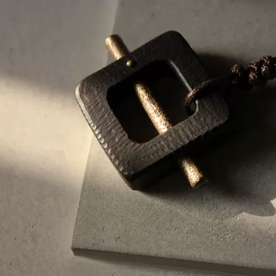 Square Ebony Wood & Brass Bar Pendant Necklace Square Ebony Wood & Brass Bar Pendant Necklace