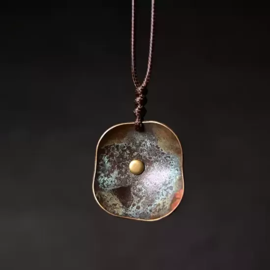 Verdigris Patina Rounded-Square Pendant Necklace