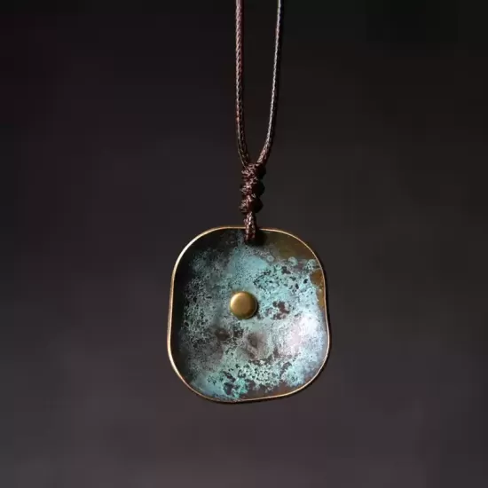 Verdigris Patina Rounded-Square Pendant Necklace