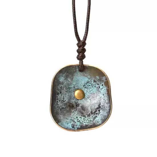 Verdigris Patina Rounded-Square Pendant Necklace