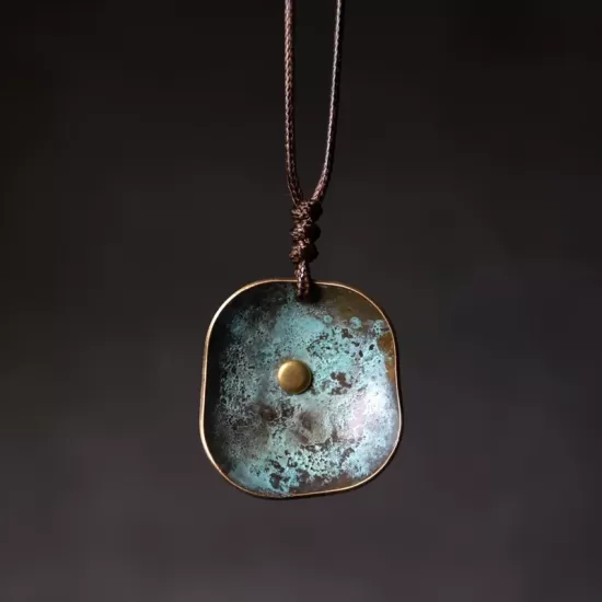 Verdigris Patina Rounded-Square Pendant Necklace